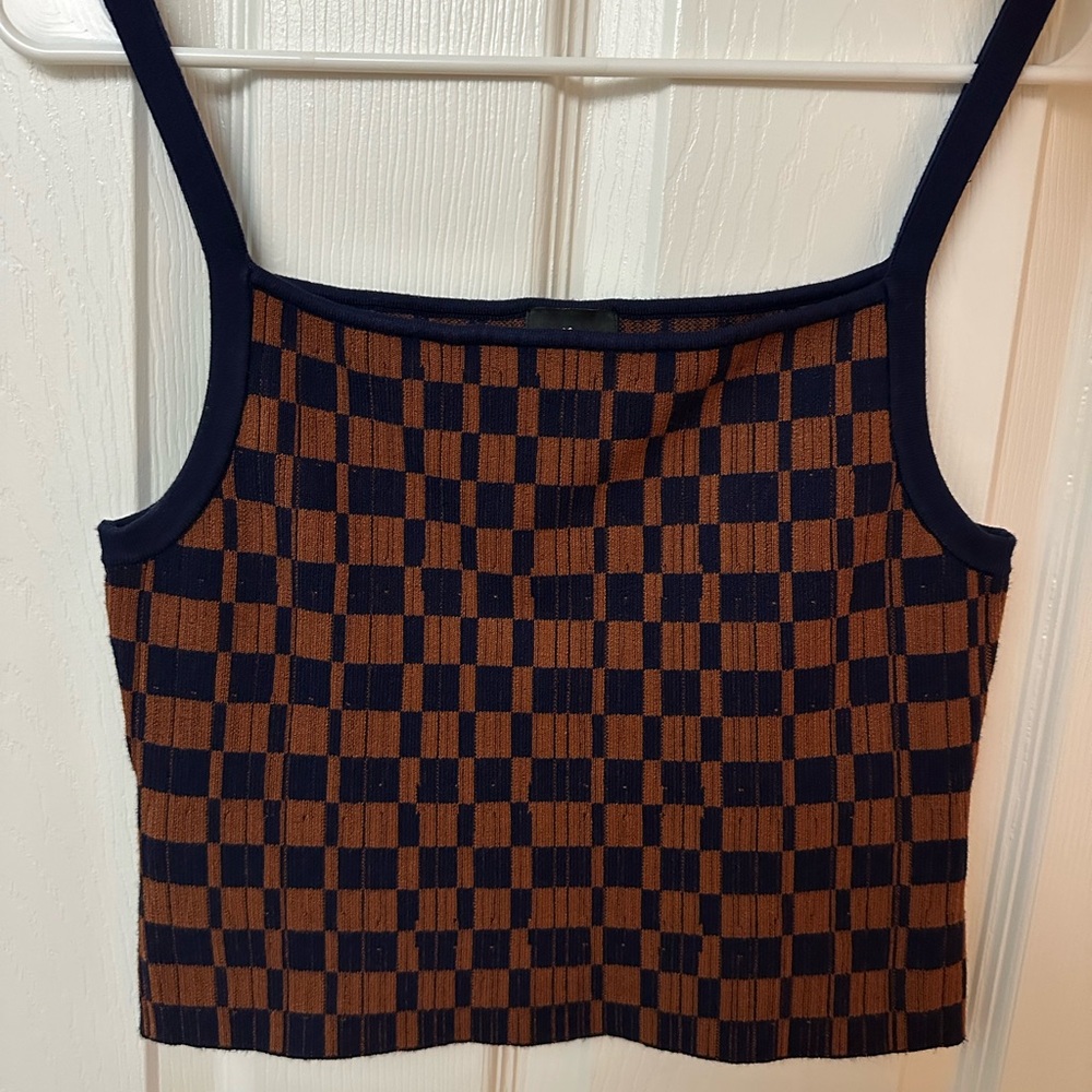 Checkered Brown and Black Women's Tank Top, Thrills Size S